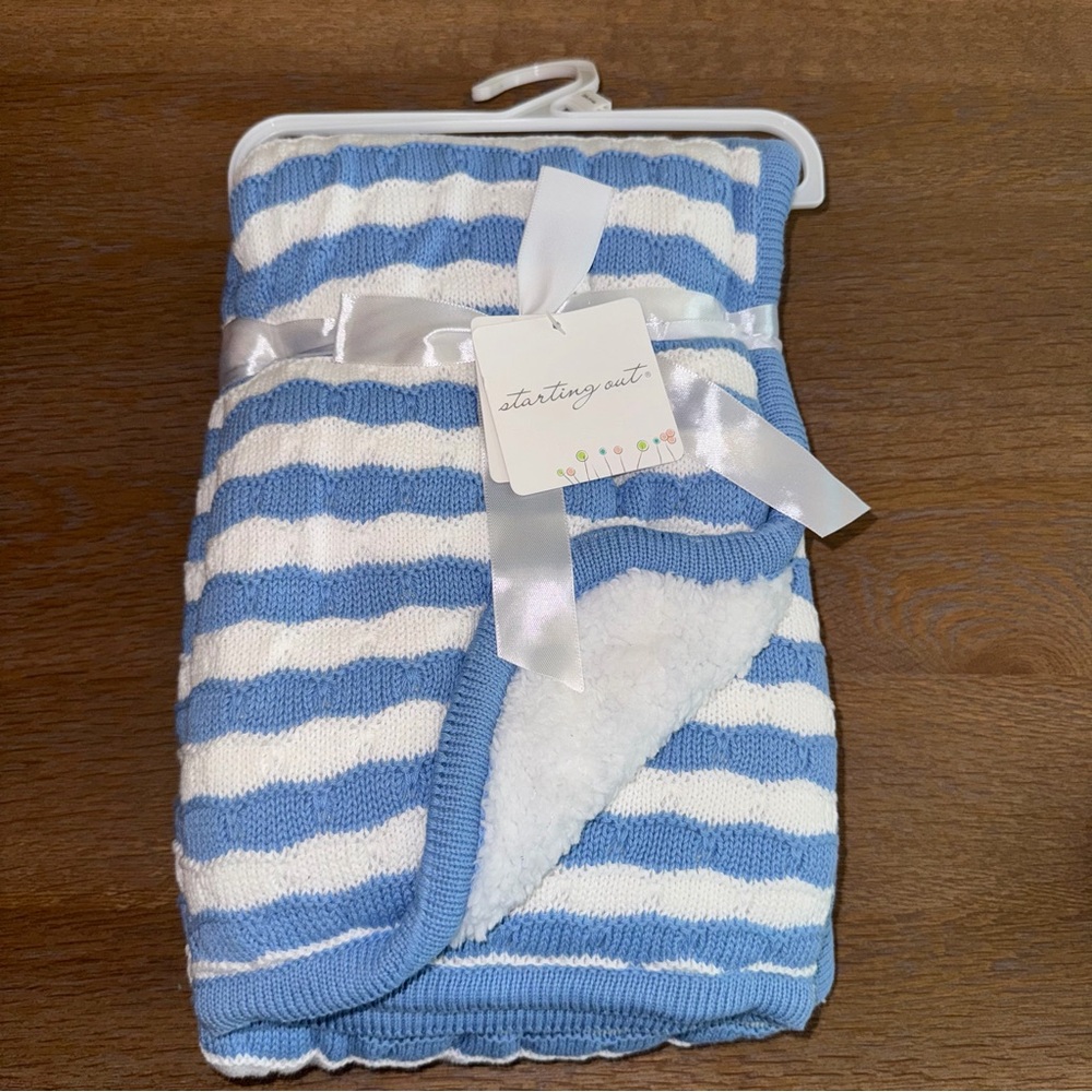 Starting Out Blue and White Striped Baby Blanket.